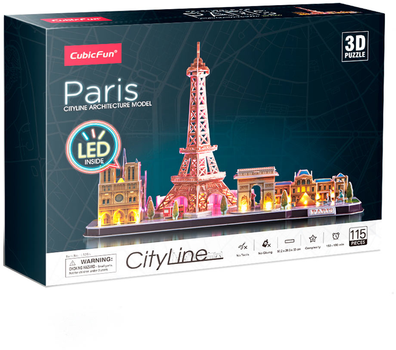 Тривимірна головоломка-конструктор CubicFun City Line з Led-підсвіткою Париж (L525h) (6944588205256)