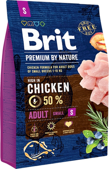 Sucha karma dla psów małych ras BRIT Premium Adult S z kurczakiem 3 kg (8595602526291)