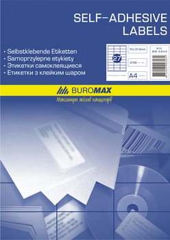 Набір самоклеючих етикеток Buromax 27 шт. 100 аркушів А4 70х31,5 мм Білі (BM.2843)