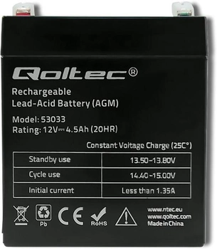 Акумуляторна батарея Qoltec AGM 12V-4.5Ah max. 67.5A (5901878530338)