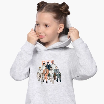 Детский худи БТС (BTS) Светло-серый меланж (9298-3264) 164 см