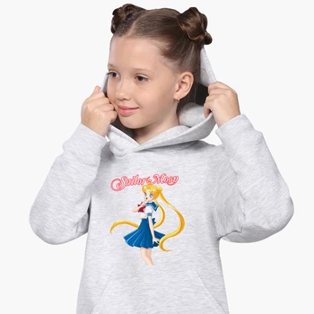 Детский худи Сейлор Мун (Sailor Moon) Светло-серый меланж (9298-2928) 140 см