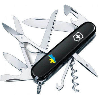 Складаний швейцарський ніж Victorinox Vx13713.3_T1166u Huntsman Ukraine 15 функцій 91 мм Мапа України синьо-жовтий