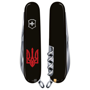 Ніж складаний 91 мм, 12 функцій Victorinox SPARTAN UKRAINE Чорний/Трезубець плетений червоний