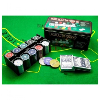 Игровой набор Покер на 200 фишек с номиналом в металлической коробке Poker Set