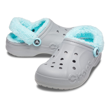 Зимние утеплённые кроксы Crocs Baya Lined Fuzz-Strap Clogs 41-42 р 25.8-26.7 см Серые с бирюзовым 206633-0IG M8/W10 Grey/Ice blue