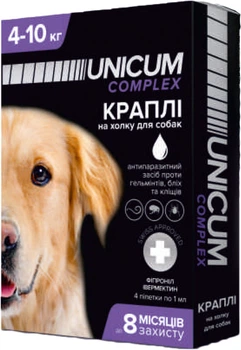 Капли Unicum Premium от блох, клещей и гельминтов на холку для собак 4-10 кг 4 шт (4820150202514)