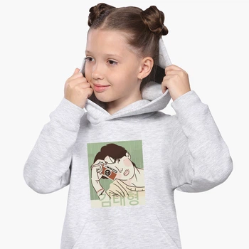 Детский худи БТС (BTS) Светло-серый меланж (9298-3262) 164 см