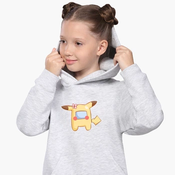 Дитячий худі Амонг Ас Покемон Пікачу (Among Us Pokemon Pikachu) Світло-сірий меланж (9298-2419) 152 см