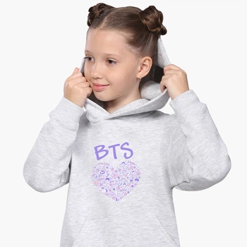 Детский худи БТС (BTS) Светло-серый меланж (9298-3268) 128 см