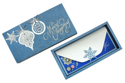 Gift box Christmas shine синий Новогодняя открытка с конвертом внутри