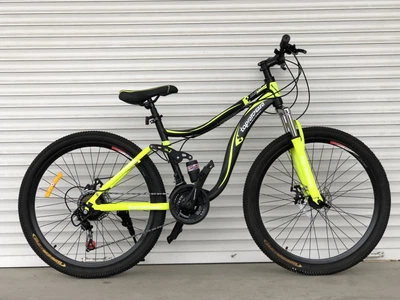 Велосипед горный двухподвесный 26 дюймов Toprider 910 оборудование Shimano (Желтый)