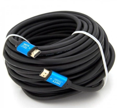 Кабель Merlion HDMI-HDMI 4Kx2K Ultra HD, 15.0m, v2,0, круглий Black, конектор Blue, Blister-box, Q20