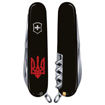 Нож складной швейцарский 91 мм/12 функций Victorinox SPARTAN UKRAINE Черный/Трезубец плетёный красный