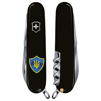 Нож складной швейцарский 91 мм/15 функций Victorinox HUNTSMAN UKRAINE Черный/Трезубец на щите