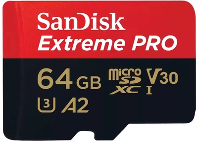SanDisk Extreme Pro microSDXC UHS I 64GB Class A2 V30 + SD адаптер (SDSQXCU-064G-GN6MA)