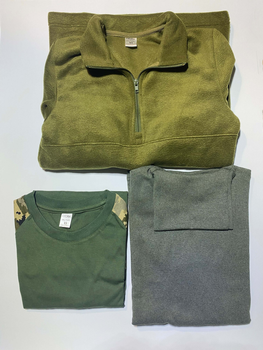 Комплект военная футболка с длинным рукавом + тактическая флисовая кофта (удлиненная) + военный гольф (водолазка) с начесом Cedra Military L Оливковый + Темно-серый + Пиксель