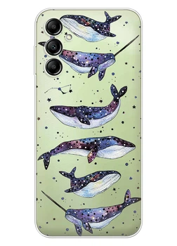 Прозрачный силиконовый чехол iSwag для Samsung Galaxy A34 5G с рисунком - Киты Единороги (ISSGA345G71)