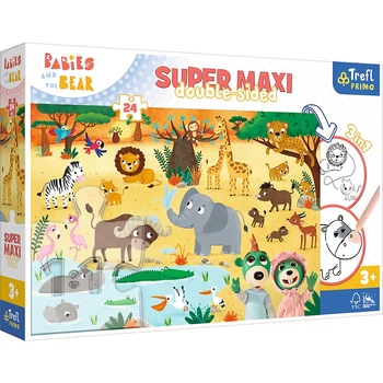Пазли + розмальовка, 24 елм. SUPER МАХИ, діти на сафарі (41009)