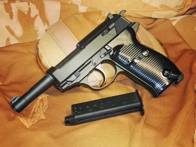 Страйкбольный Пистолет Galaxy G21 Walther P38 металл, пластик стреляет пульками 6 мм Черный