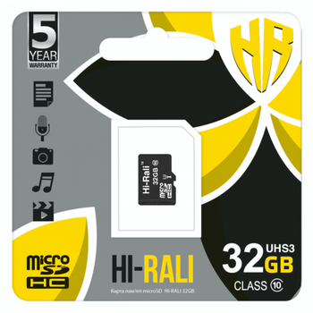 Карта Micro SDHC Hi-Rali пам'ять 32gb UHS-3 10 Class Чорний