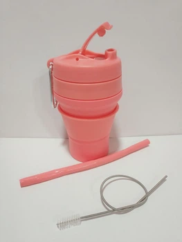 Складана силіконова склянка з кришкою та трубочкою 350 мл Tonna Waist SALMON-PINK