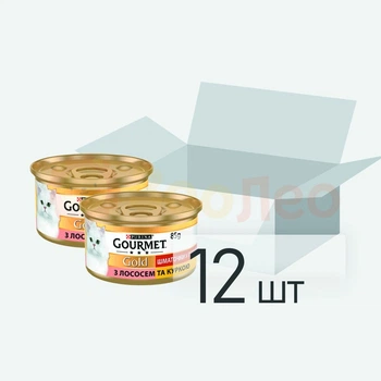 Влажный корм для кошек Gourmet Gold, кусочки в подливе с лососем и цыпленком, 12 шт. по 85 г