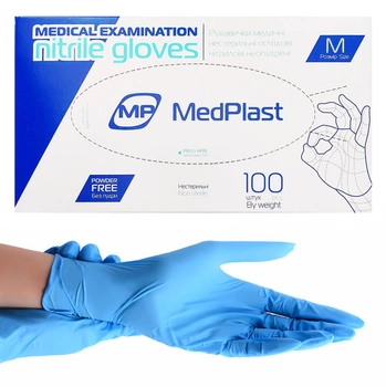 Перчатки нитриловые Medplast, плотность 4 г. - голубые (100 шт) M (7-8)
