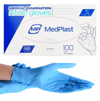 Перчатки нитриловые Medplast, плотность 4 г. - голубые (100 шт) S (6-7)