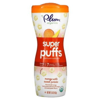 Super Puffs, органические колечки из овощей, фруктов и злаков, манго и батат, Plum Organics (42 г)