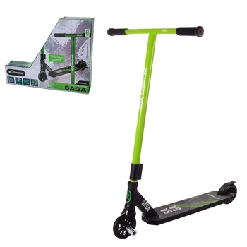 Самокат трюковый 2-х колёс. TR21007 GREEN, Extreme Motion SAGA, колёса PU 110мм, диск спицевой алюм, компрессия HIC, пеги черно-зеленый