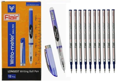 Набор: Ручки масл. "Flair" Writo-meter 10 км (12 штук) синие + стержни (10шт)