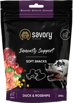 Ласощі для собак Savory для зміцнення імунітету, качка і шипшина