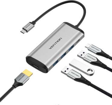 Перехідник-конвертер Vention Type-C-HDMI, USB 3.0 х 3 / PD, USB Type-C 0.15 м (CNBHB)