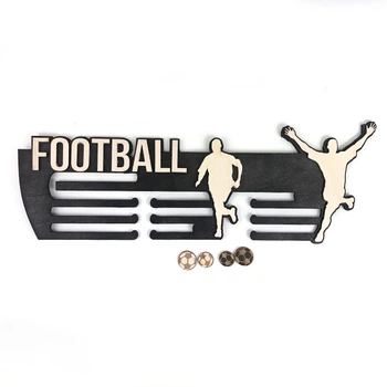 Медальница из фанеры "FOOTBALL" с сменными мячами Черный