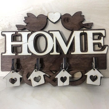 Ключница с фанеры с 4 крючками та брелками Home