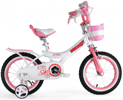 Детский двухколесный велосипед для девочки Royal Baby Jenny Girls 12 дюймов RB12G-4 с корзиной (Бело-розовый)