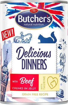 Mokra karma dla kotów Butcher's Delicious Dinners kawałki z wołowiną w galaretce 400 g (5011792007578)