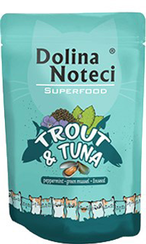 Вологий корм для котів Dolina Noteci Superfood з фореллю і тунцем 85 г (5902921304777)