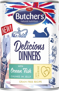 Mokra karma dla kotów Butcher's Delicious Dinners z rybą morską w galaretce 400 g (5011792007585)
