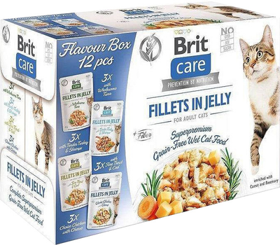 Вологий корм для котів Brit Care Чотири смаки в желе 12 x 85 г (8595602541690)