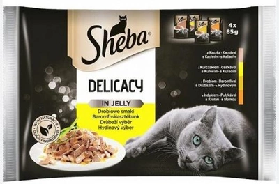 Вологий корм для котів Sheba Delicacy in Jelly Смаки домашньої птиці 4 x 85 г (4770608247683)