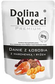 Mokra karma dla psów Dolina Noteci Premium Danie z łososia z marchewką i ryżem 300 g (5902921304364)
