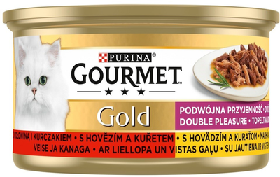Mokra karma dla kotów Purina Gourmet Gold Parowana wołowina i kurczak w sosie 85 g (7613033775666)