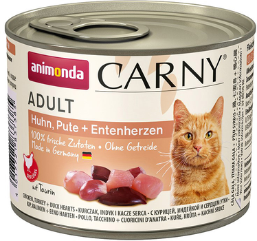 Вологий корм для котів Animonda Carny Adult курка, індичка, качині серця 200 г (4017721837385)