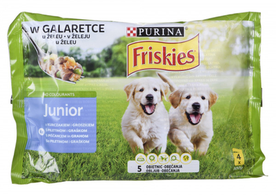 Вологий корм для собак Purina Friskies Junior З куркою та горошком у желе 4 x 100 г (7613036213264)