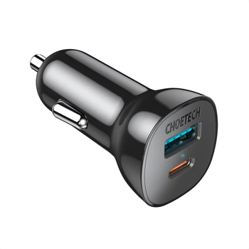 Быстрое автомобильное зарядное устройство Choetech USB Type C PD / USB QC3.0 3A 38W черный (TC0005)