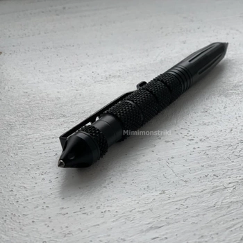Тактическая многофункциональная алюминиевая шариковая ручка - стеклобой тактитал мультитул черная (TRK-1001)