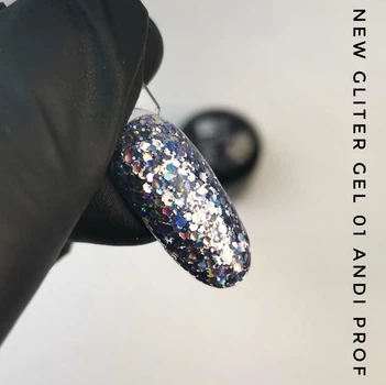 Новый глиттер гель Galaxy №1 Andi Prof , 5мл.