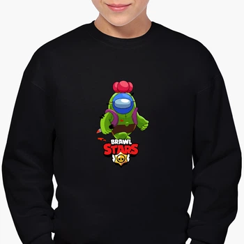 Свитшот для мальчиков Амонг Ас Бравл Старс Спайк (Among Us Brawl Stars Spike) (9509-2599-7) 146-152 см Черный